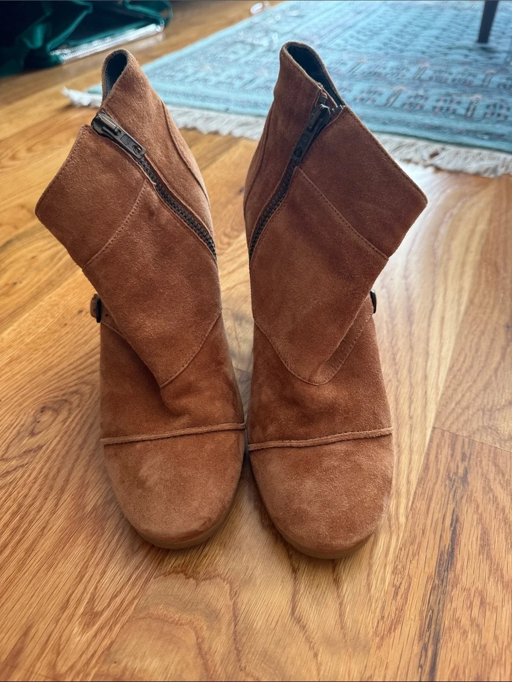 J Crew Suede Wedge Ankle Boot with Buckle Details